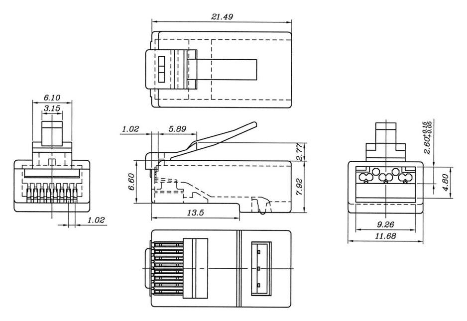 CAT6a Connector met hulpstuk RJ45 - UTP 10 stuks voor soepele en stugge kabel