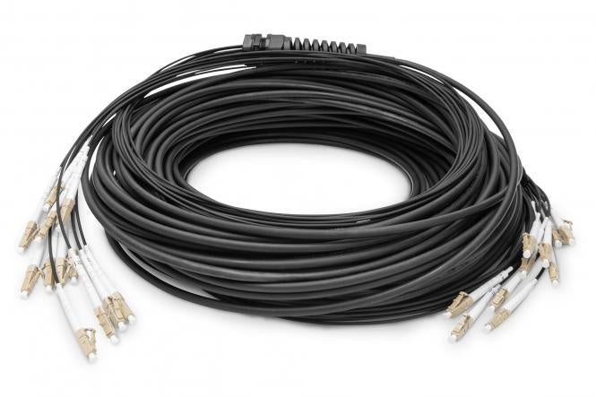 Pre-assembled Fiberglass 100 M Universal Breakout Cable, Multi Mode OM4, 12 Fibers, LC/UPC - LC/UPC