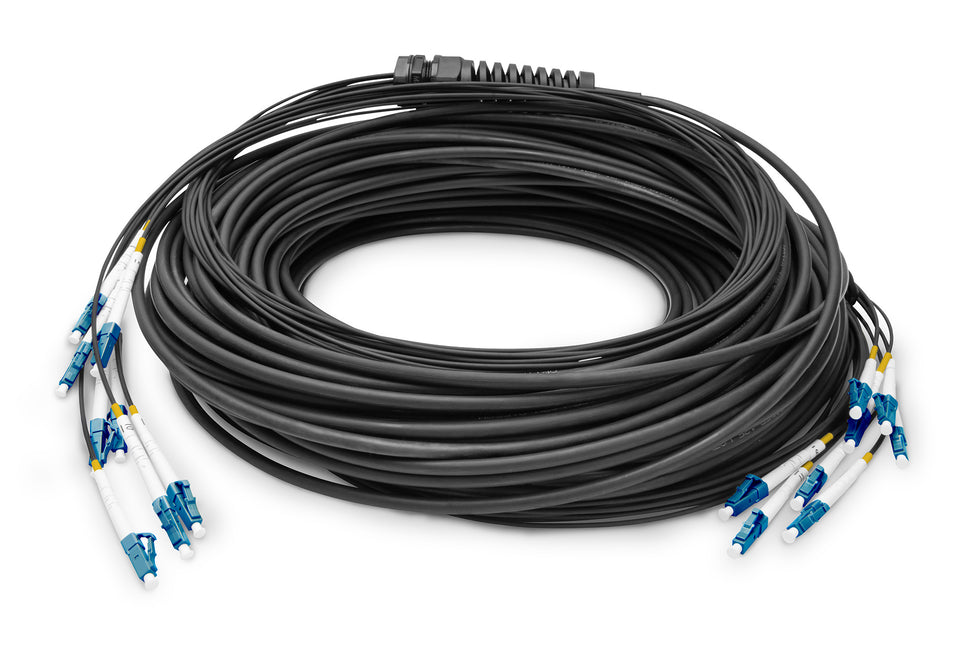 Pre-assembled 75 M Fiberglass Universal Breakout Cable, Single Mode OS2, 8 Fibers, LC/UPC - LC/UPC