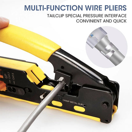 Crimp tool for ezEX CAT5e-CAT7 modular plugs