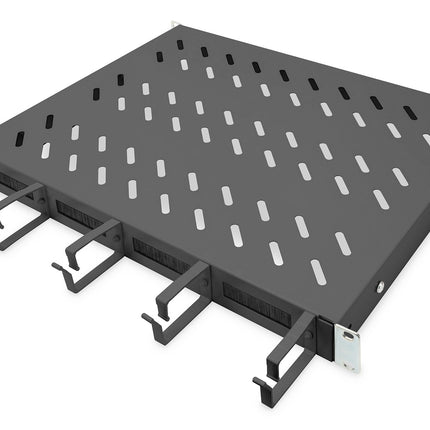 19 Inch 1U legbord vaste inbouw voor 600 mm diepe kasten incl. kabelmanagement, zwart