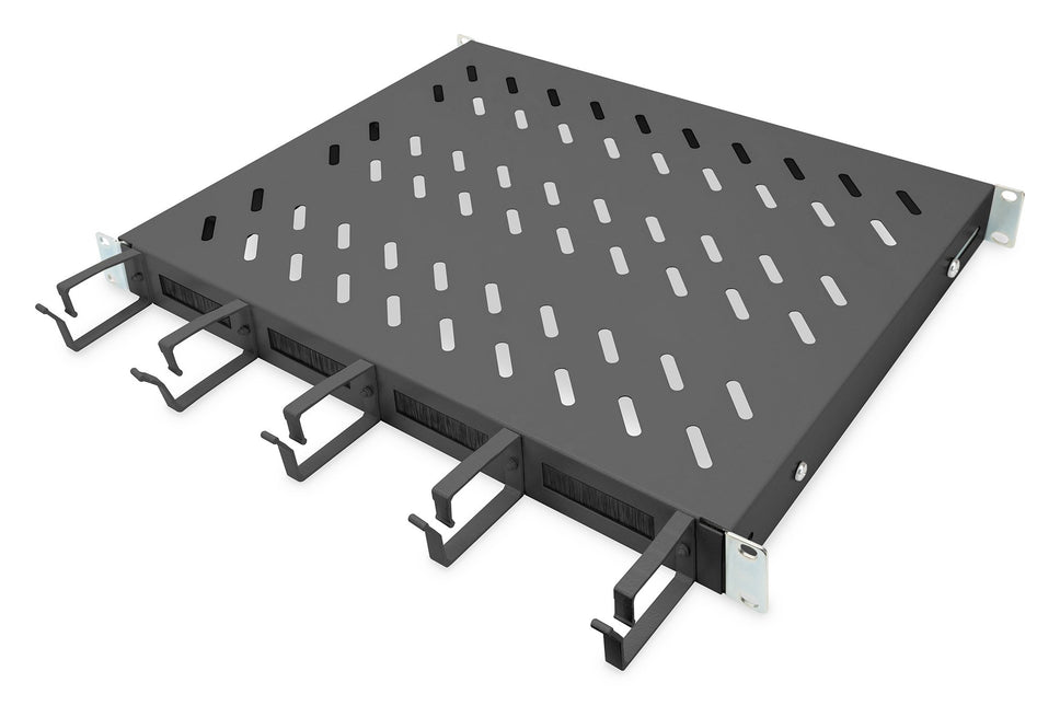 19 Inch 1U legbord vaste inbouw voor 600 mm diepe kasten incl. kabelmanagement, zwart