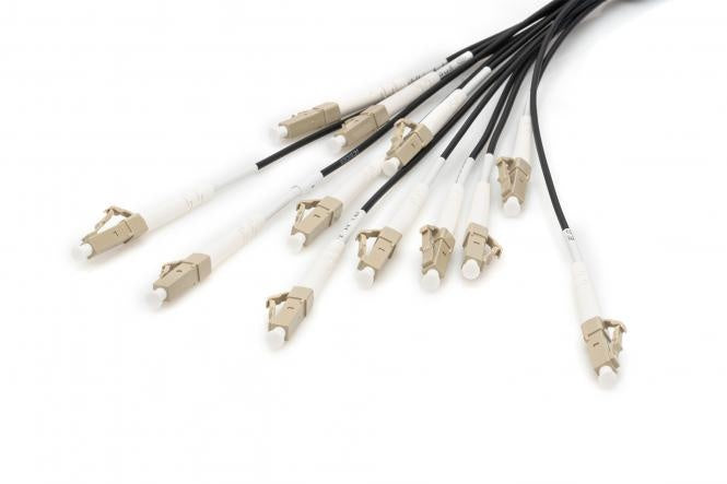 Pre-assembled Fiberglass 50M Universal Breakout Cable, Multi Mode OM4, 12 Fibers, LC/UPC - LC/UPC - Copy