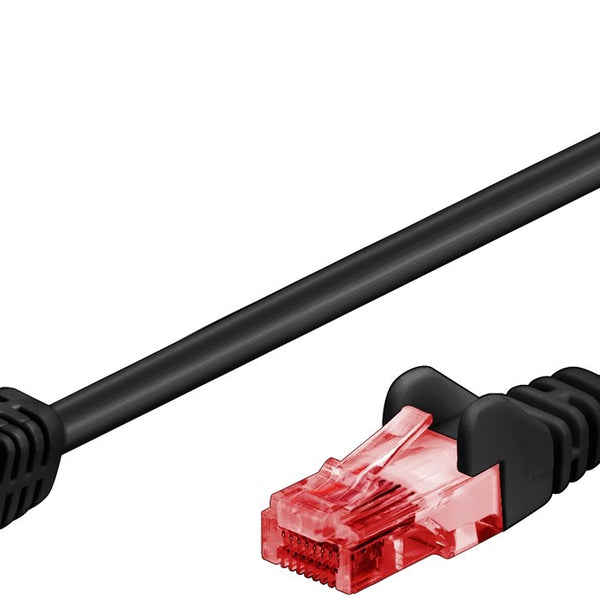 CAT 6 patchkabel 1x 90° haaks, U/UTP zwart 0.5 M