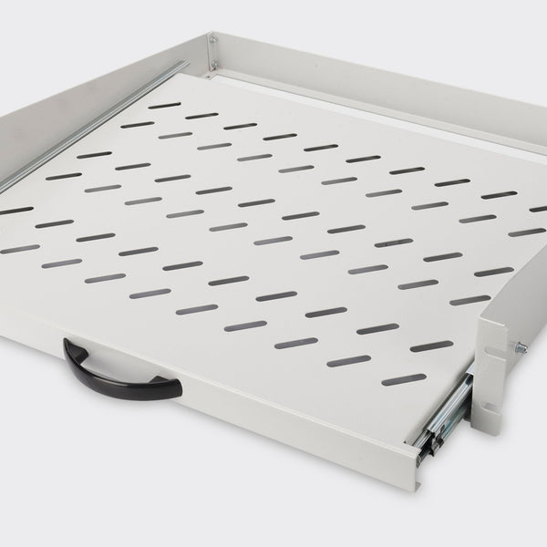 2U uitschuifbaar legbord voor kasten vanaf 450 mm diepte 88x483x352 mm, tot 30 kg, lichtgrijs (RAL 7035)