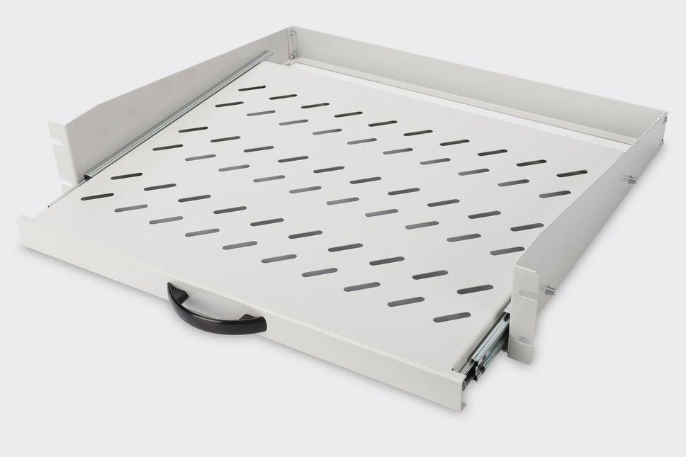 2U uitschuifbaar legbord voor kasten vanaf 450 mm diepte 88x483x352 mm, tot 30 kg, grijs (RAL 7035)