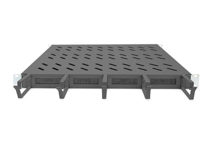 19 Inch 1U legbord vaste inbouw voor 600 mm diepe kasten incl. kabelmanagement, zwart