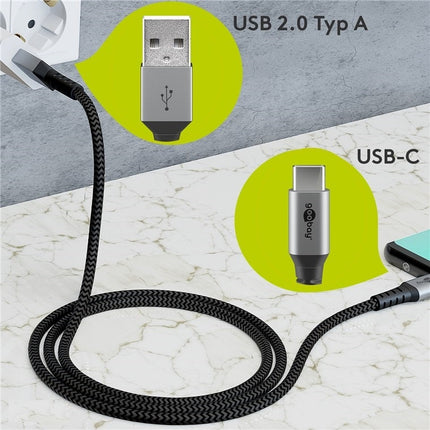 USB-C naar USB-A 0.5M textielkabel met metalen stekkers