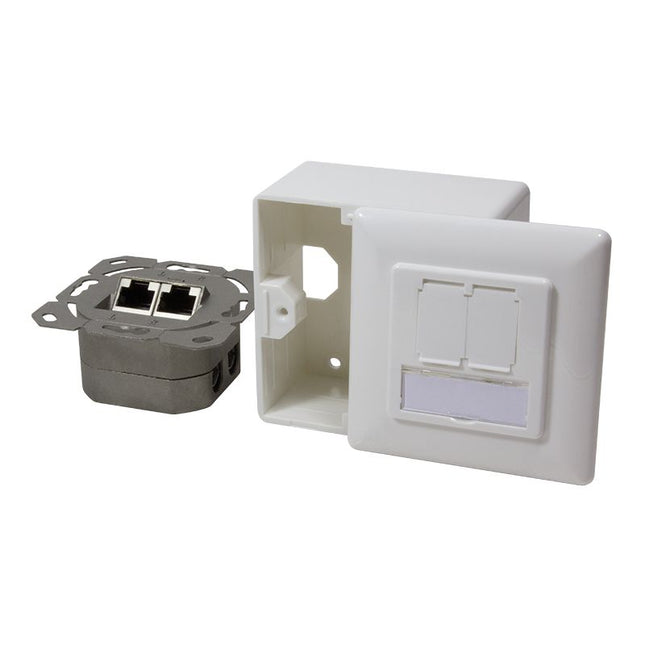 Cat5e Surface Modular Outlet 2x RJ45 Fully Shielded with LSA