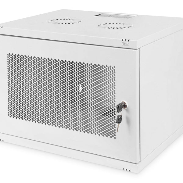 7U wandkast, SOHO, ongemonteerd 540x400x370 mm, geperforeerde frontdeur, lichtgrijs