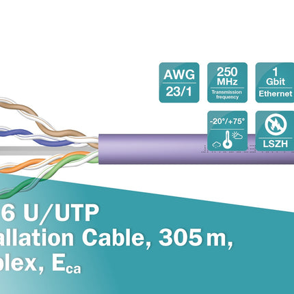 UTP CAT6 netwerkkabel stug 305M 100% koper paars