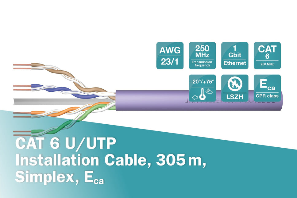 UTP CAT6 netwerkkabel stug 305M 100% koper paars