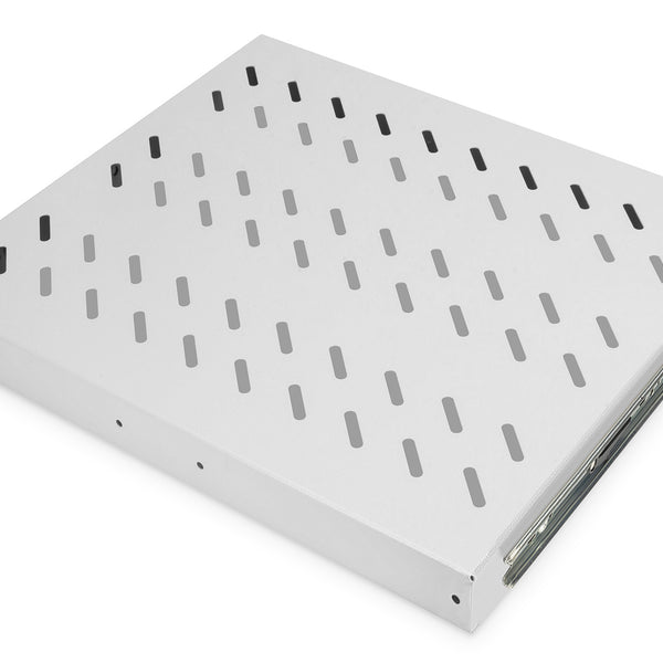 1U uitschuifbaar legbord voor 600 mm diepe rekken 40x485x368 mm, tot 25 kg, lichtgrijs (RAL 7035)