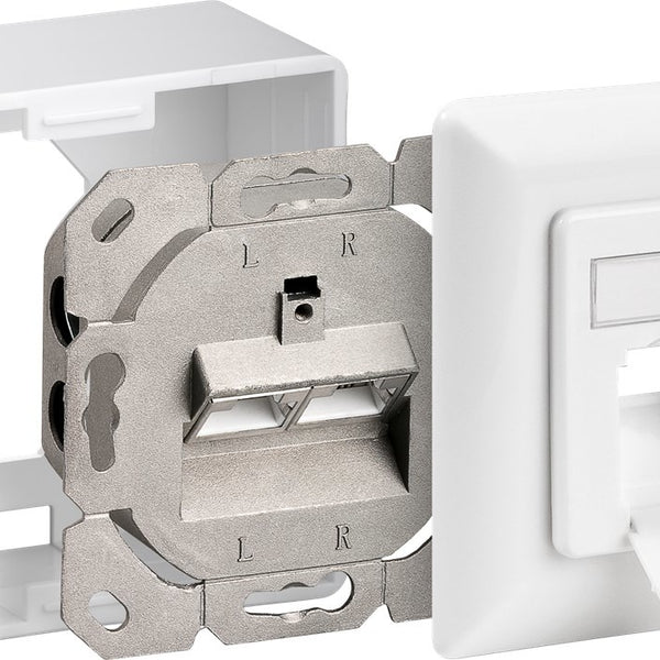 Combi Inbouw + opbouwdoos wit CAT6 2x RJ45 afgeschermd LSA 3.5 cm diep