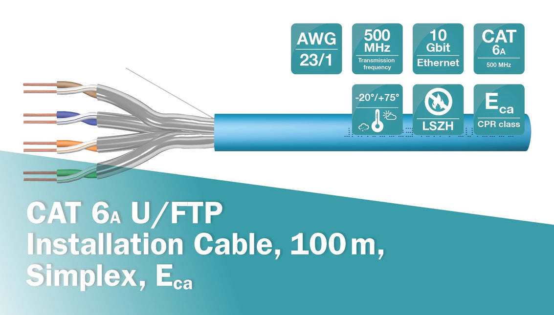 U/FTP CAT6a netwerkkabel stug 100M blauw 100% koper