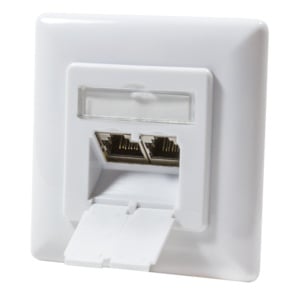 CAT 6a wall plate flush mounting  2x RJ45 network wall socket, shielded RAL 9003