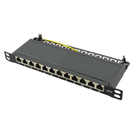 CAT6 patch panel 12-ports STP 0.5U black