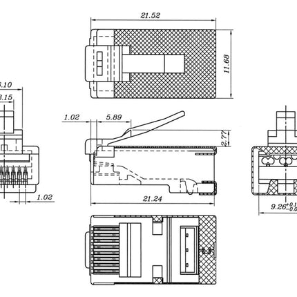 CAT6a Connector met hulpstuk RJ45 - STP 10 stuks voor soepele en stugge kabel