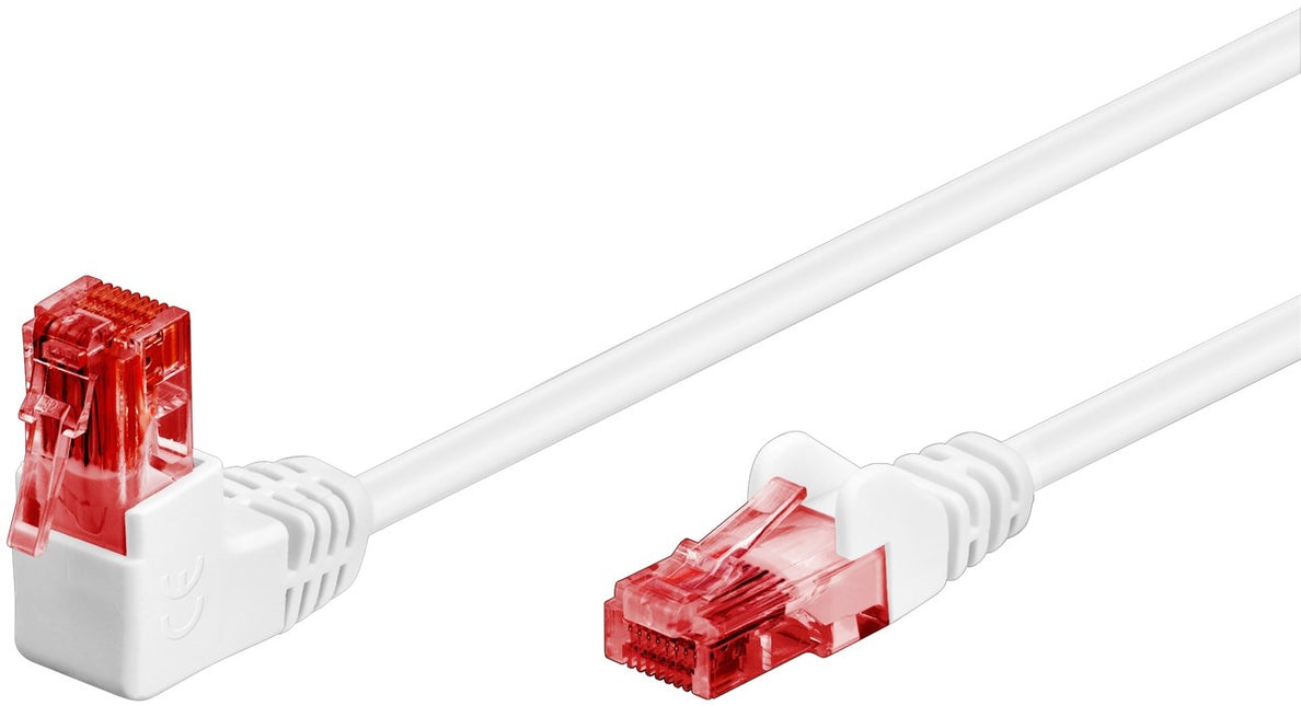 CAT 6 patchkabel 1x 90° haaks, U/UTP wit  10 M