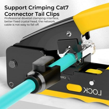 Crimp tool for ezEX CAT5e-CAT7 modular plugs