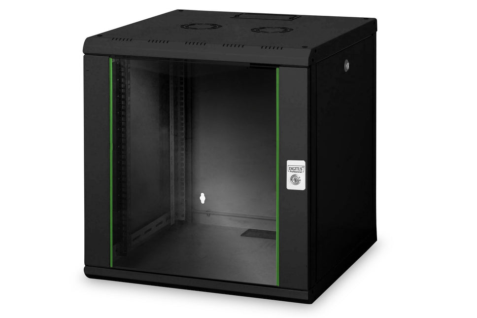 12U wall mounting cabinet, Unique 600x600x643 mm, color black (RAL 9005)