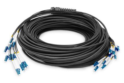 Pre-assembled Fiberglass 50 M Universal Breakout Cable, Single Mode OS2, 12 Fibers, LC/UPC - LC/UPC