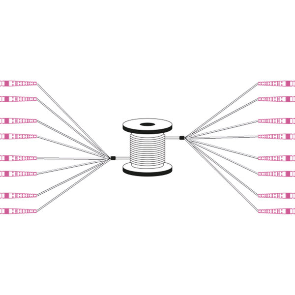 Pre-assembled Fiberglass 50 M Universal Breakout Cable, Multi Mode OM4, 8 Fibers, LC/UPC - LC/UPC