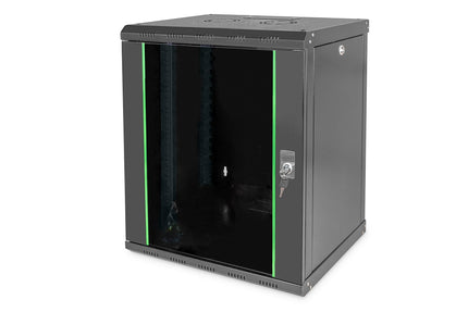 12U wall mounting cabinet, Unique 600x450x643 mm, color black (RAL 9005)