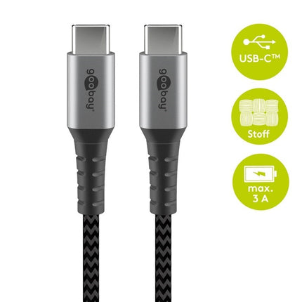 USB-C naar USB-C 1M textielkabel met metalen stekkers