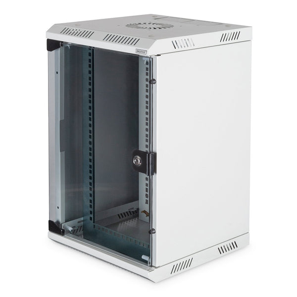 Combi wandmontagekast 10U horizontaal (10"), 5U verticaal (19"), lichtgrijs