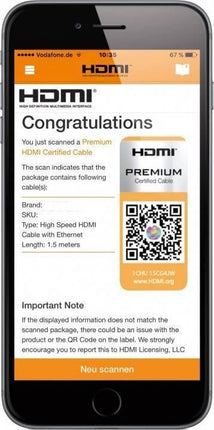 Premium High Speed ​​HDMI ™ cable with Ethernet, gold plated 1M