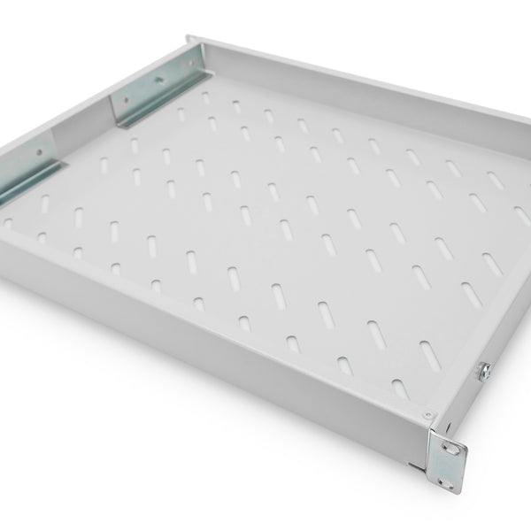 19 Inch 1U vaste plank voor 600 mm diepe rekken 44x483x358 mm, verstelbaar 350-550 mm diepte, lichtgrijs