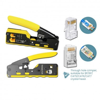 Crimp tool for ezEX CAT5e-CAT7 modular plugs