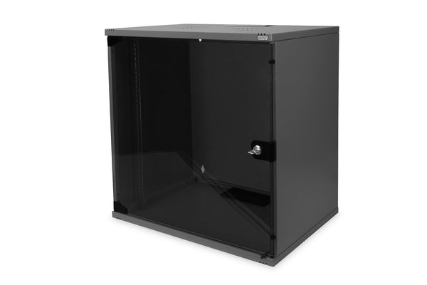 12U wall cabinet, SoHo, unassembled 540x400x595 mm, glass front door, black (RAL 9005)