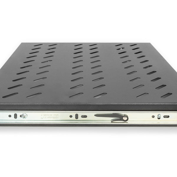 1U uitschuifbaar legbord voor 600 mm diepe rekken 40x485x368 mm, tot 25 kg, zwart (RAL 9005)