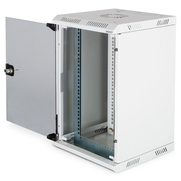 Combi wandmontagekast 10U horizontaal (10"), 5U verticaal (19"), lichtgrijs