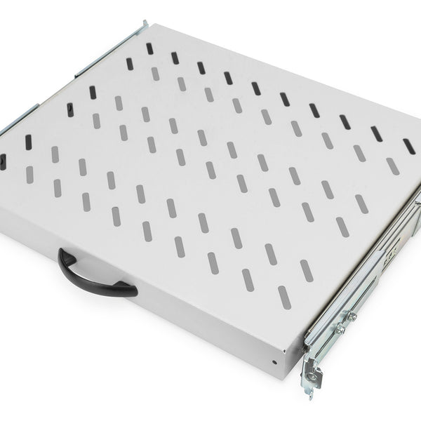 1U uitschuifbaar legbord voor 600 mm diepe rekken 40x485x368 mm, tot 25 kg, lichtgrijs (RAL 7035)