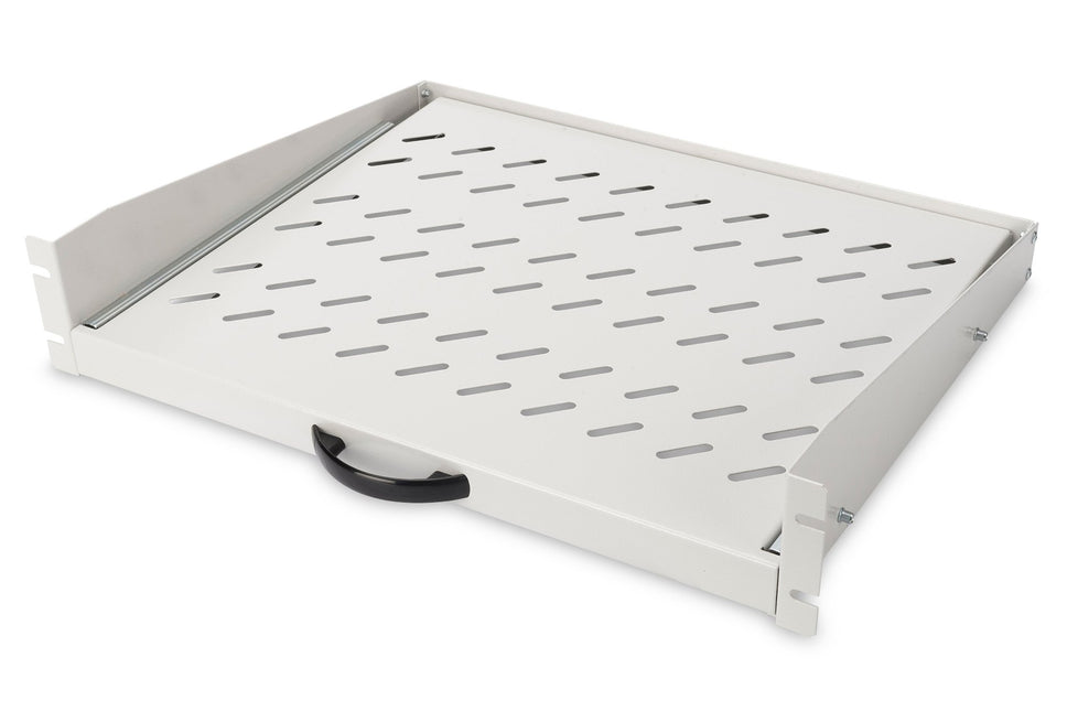 2U uitschuifbaar legbord voor kasten vanaf 450 mm diepte 88x483x352 mm, tot 30 kg, grijs (RAL 7035)