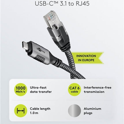 USB-C™ 3.1 to RJ45 Ethernet Cable 7.5M