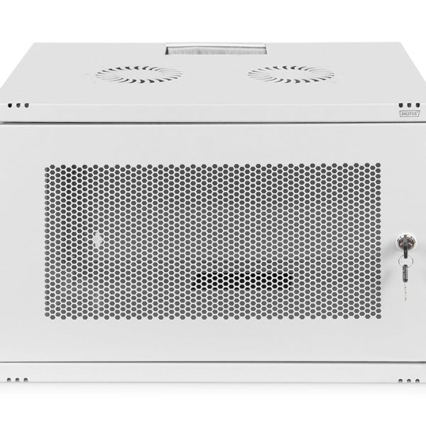7U wandkast, SOHO, ongemonteerd 540x400x370 mm, geperforeerde frontdeur, lichtgrijs